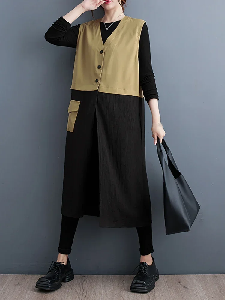 XITAO V-neck Single Breasted Patchwork Vests Pocket Loose Sleeveless Mid-calf 2023 Autumn New Arrival Casual All Match DMJ2537
XITAO V-neck Single Breasted Patchwork Vests Pocket Loose Sleeveless Mid-calf 2023 Autumn New Arrival Casual All Match DMJ2537