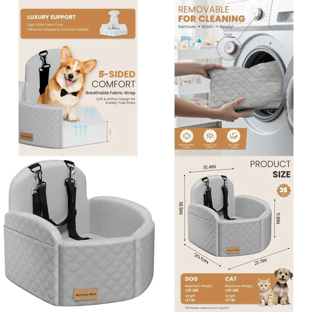 Elevated Pet Car Seat for Small/Medium Dogs with Washable Cover, Travel Safety, and Storage Pockets up to 35 lbs (Grey)
Elevated Pet Car Seat for Small/Medium Dogs with Washable Cover, Travel Safety, and Storage Pockets up to 35 lbs (Grey)