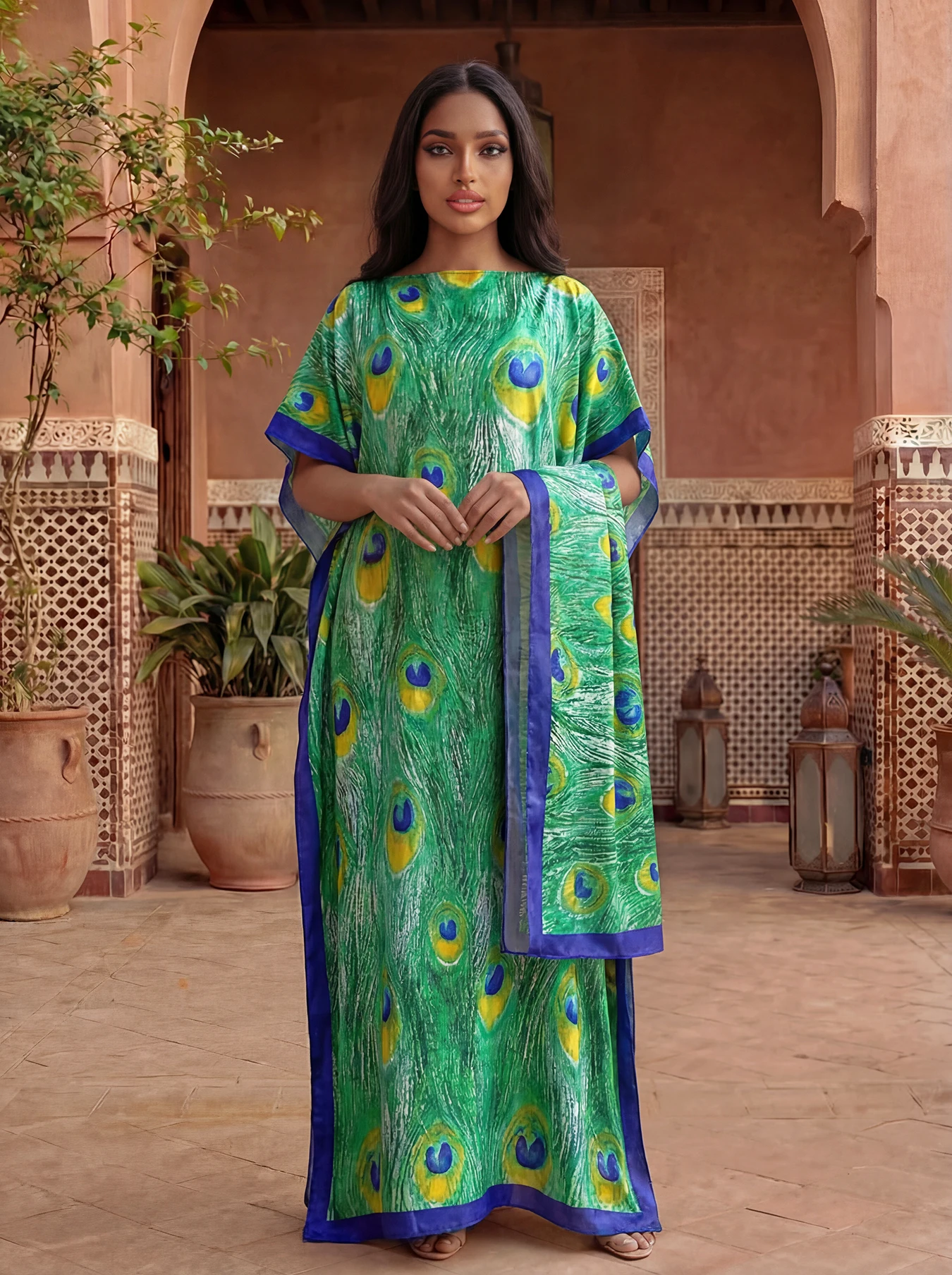 Women's African Casual Maxi Summer Dress with Big Scarf Loose Abaya Kaftan Muslim Robe Flower Shawl Dubai Turkey Style MOOMOO
Women's African Casual Maxi Summer Dress with Big Scarf Loose Abaya Kaftan Muslim Robe Flower Shawl Dubai Turkey Style MOOMOO