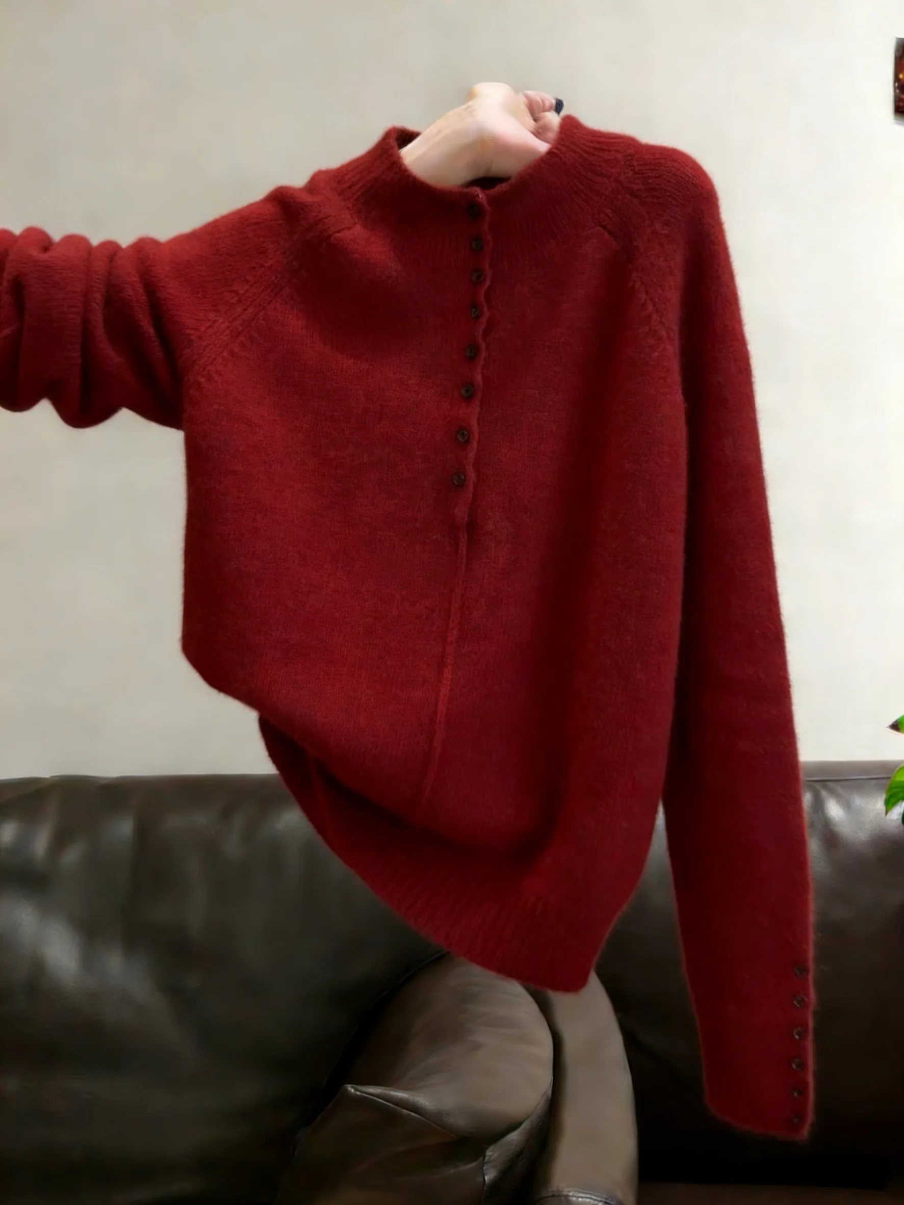 Retro Red Long Sve Knitted Sweater Women's Spring Autumn Loose Fit Sli Lazy Open Collar High Ne Casual Faion
Retro Red Long Sve Knitted Sweater Women's Spring Autumn Loose Fit Sli Lazy Open Collar High Ne Casual Faion
