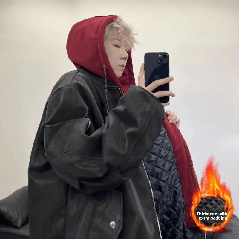 JAVE PASOK Autumn Winter Thiened Leather Jaet Hooded Patchwork Loose Fit Cotton Coat for Men And Women Trendy Brand
JAVE PASOK Autumn Winter Thiened Leather Jaet Hooded Patchwork Loose Fit Cotton Coat for Men And Women Trendy Brand