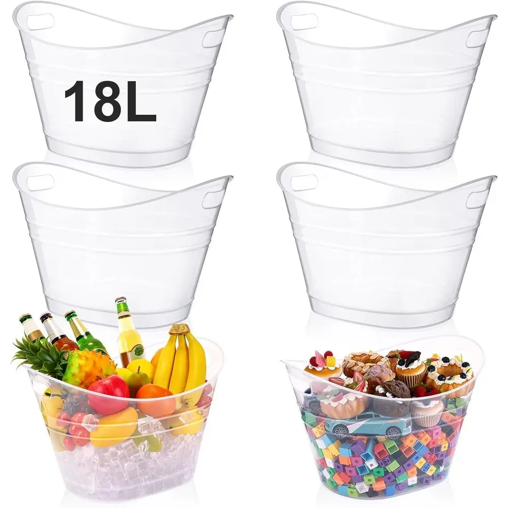 6 Pack Plastic Ice Buckets with Handles, 18L Oval Tubs for Large Ice, Drinks, Parties, Bar, and Beverage Cooling (Clear)
6 Pack Plastic Ice Buckets with Handles, 18L Oval Tubs for Large Ice, Drinks, Parties, Bar, and Beverage Cooling (Clear)