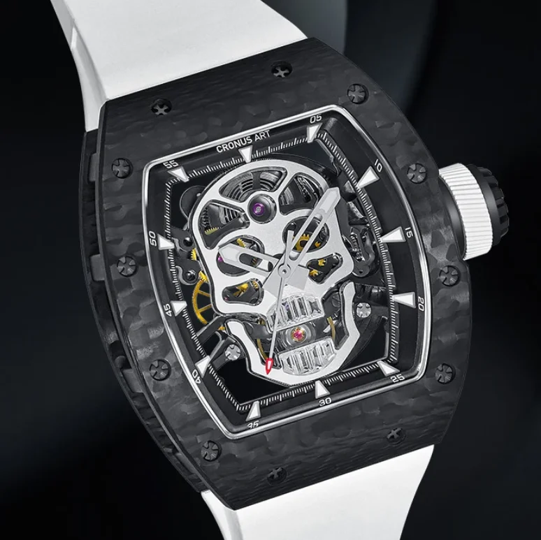 CRONUSART Men Automatic Watch 50mm Tonneau Mechanical Wristwatch Carbon Fiber Case Sapphire Mirror Luminous FKM Strap Skull Dial
CRONUSART Men Automatic Watch 50mm Tonneau Mechanical Wristwatch Carbon Fiber Case Sapphire Mirror Luminous FKM Strap Skull Dial