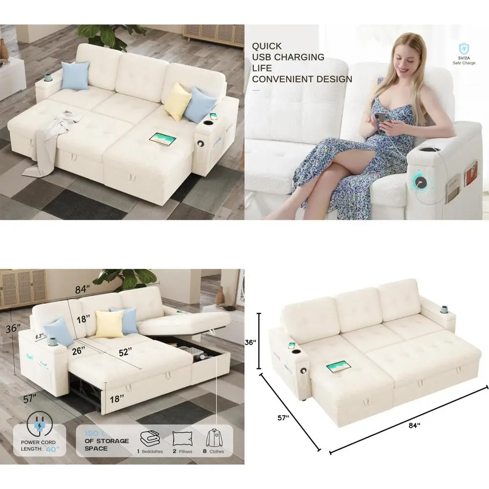 84-дюймовый секционный диван L-образной формы с тафтинговым дизайном, выдвижной диван-кровать, 2 USB-портами и подстаканниками, удобный для хранения вещей
84-дюймовый секционный диван L-образной формы с тафтинговым дизайном, выдвижной диван-кровать, 2 USB-портами и подстаканниками, удобный для хранения вещей
