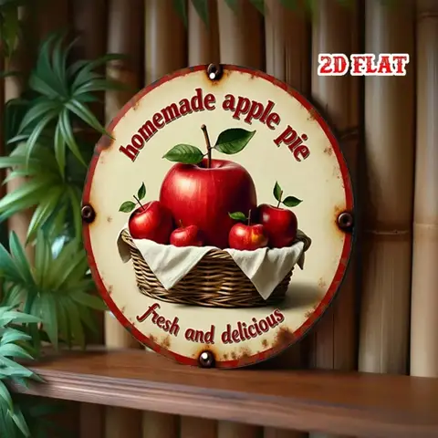 2D Flat Symbol, Circular Logo - Fruit Basket Wall Decoration, Wall Decoration for Home, Garage, Restaurant, Cafe