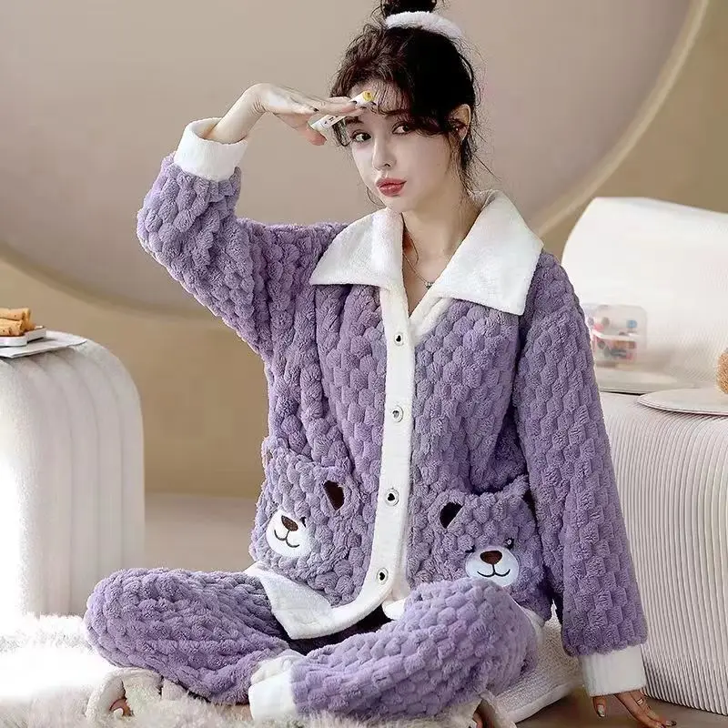 Women's Winter Flannel Pajamas Set Cute Loose Cardigan Pajama Long Sleeved Soft Sleepwear Girl Pijamas
Women's Winter Flannel Pajamas Set Cute Loose Cardigan Pajama Long Sleeved Soft Sleepwear Girl Pijamas