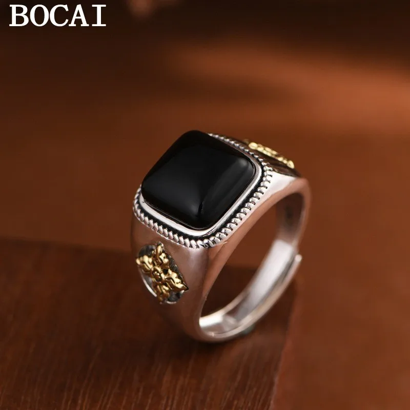 BOCAI NEW S925 Sterling Silver Vintage Personality Diamond Pestle Hollowed Out Big Money Inlaid With Black Agate Men's Ring
BOCAI NEW S925 Sterling Silver Vintage Personality Diamond Pestle Hollowed Out Big Money Inlaid With Black Agate Men's Ring