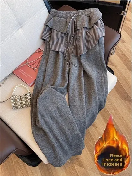 Winter Thickened Fleece Wide Leg Pants Women's Casual Straight Stripe Splicing Loose Slimming Long Trousers High Waist
Winter Thickened Fleece Wide Leg Pants Women's Casual Straight Stripe Splicing Loose Slimming Long Trousers High Waist