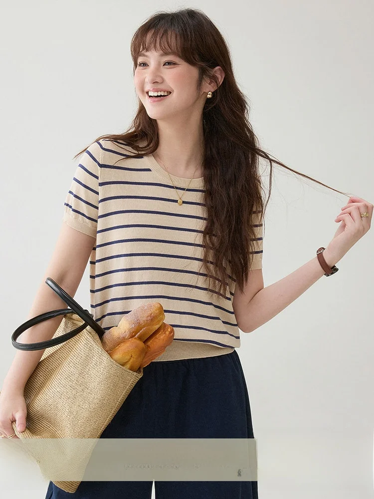 AMUU Original Simple Blue Apricot Stripe ort Sve Knitted irt Women Summer New Commute round Ne Top Korean Sle Loos...
AMUU Original Simple Blue Apricot Stripe ort Sve Knitted irt Women Summer New Commute round Ne Top Korean Sle Loos...