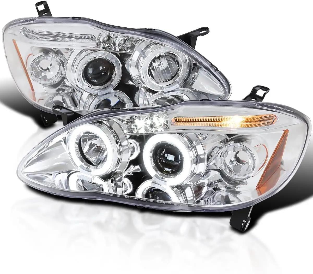 Dual Halo LED Chrome Housing Clear Lens Projector Headlights Compatible with 2003-2008 Toyota Corolla, Left + Right Pair Headlam
Dual Halo LED Chrome Housing Clear Lens Projector Headlights Compatible with 2003-2008 Toyota Corolla, Left + Right Pair Headlam