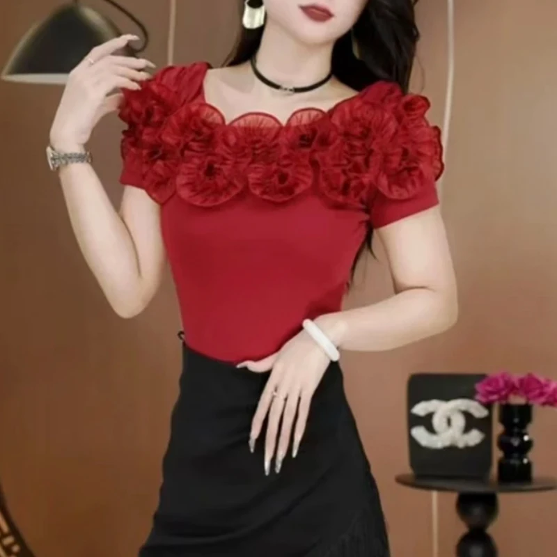 Summer European Clothes High Quality Cotton T-Shirt Chic Sexy Off Collar Ruffles Women Tops Short Sleeve New 2025,Slim Tees 2131
Summer European Clothes High Quality Cotton T-Shirt Chic Sexy Off Collar Ruffles Women Tops Short Sleeve New 2025,Slim Tees 2131