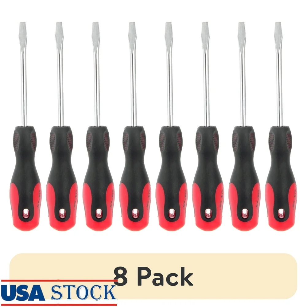 8 Pack 1/4 x 4 Inch Slotted Screwdriver Set Ergonomic Comfort Grip Rust Resistant Durable Tool DIY Home Projects
8 Pack 1/4 x 4 Inch Slotted Screwdriver Set Ergonomic Comfort Grip Rust Resistant Durable Tool DIY Home Projects