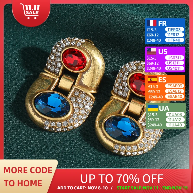 Vintage Red Blue Crystal Earring Glass Lock Gold Color Rhinestone Luxury Jewelry For Woman Quality Designer Gifts Party 2025
Vintage Red Blue Crystal Earring Glass Lock Gold Color Rhinestone Luxury Jewelry For Woman Quality Designer Gifts Party 2025