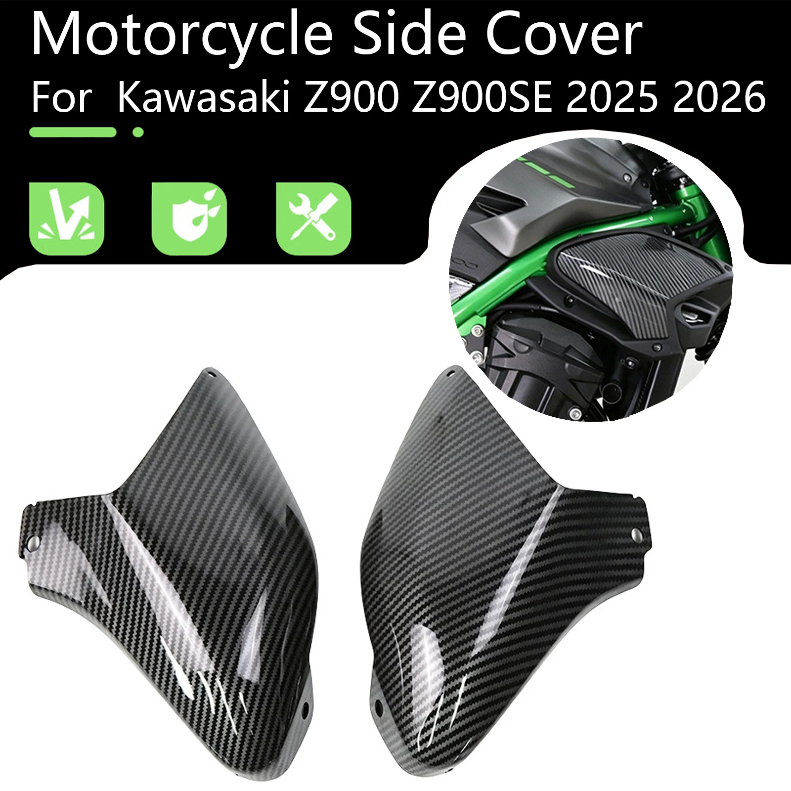 For Kawasaki Z900 Z900SE 2025 2026 Motorcycle Radiator Protective Side Cover Aerodynamics Side Wing Cover ABS Carbon Fiber
For Kawasaki Z900 Z900SE 2025 2026 Motorcycle Radiator Protective Side Cover Aerodynamics Side Wing Cover ABS Carbon Fiber 
