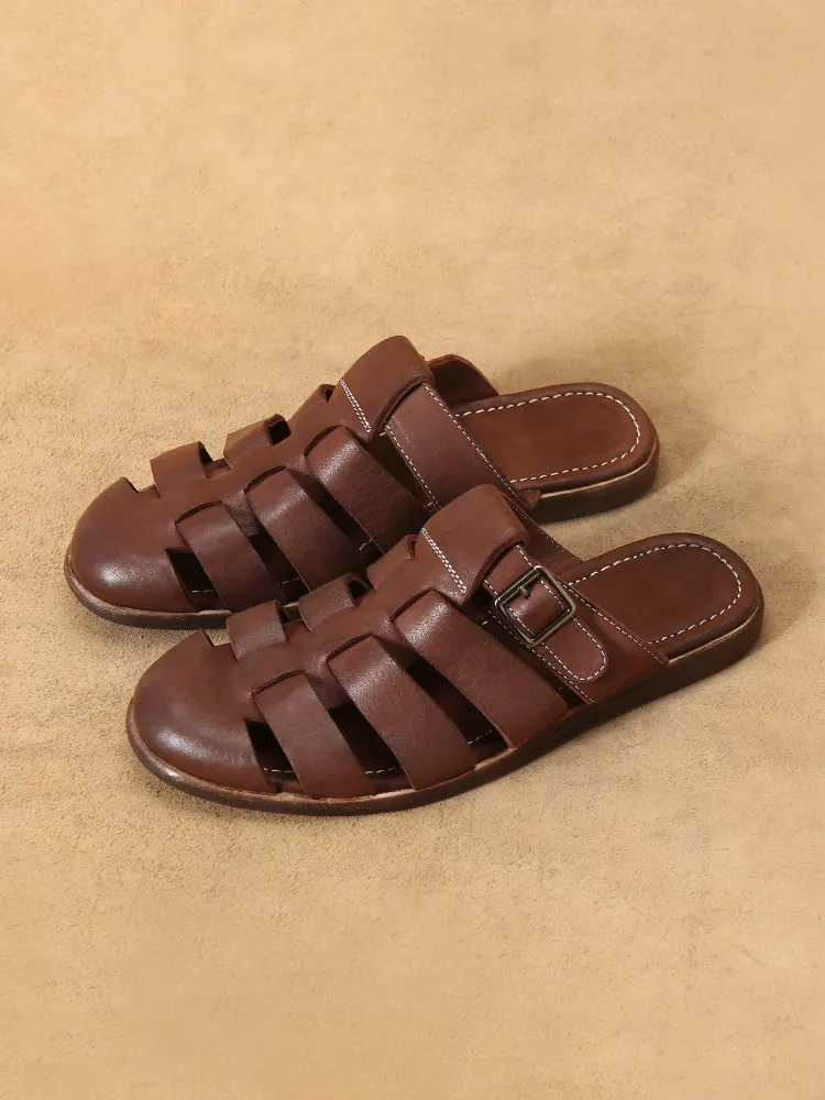 Slip-on Slippers Men's Summer New Outfit Roman Sandals And Slippers Vintage Woven Piggy Cage Shoes Ponskin Shoes
Slip-on Slippers Men's Summer New Outfit Roman Sandals And Slippers Vintage Woven Piggy Cage Shoes Ponskin Shoes