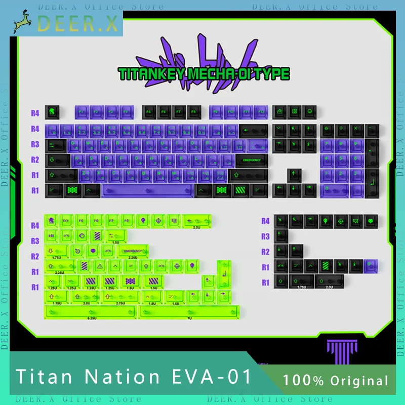Titan Nation EVA-01 PC Full Transparent Key Cap Large Set 171 Key Wear Resistant Original Factory Highly Customized Keyboard Cap
Titan Nation EVA-01 PC Full Transparent Key Cap Large Set 171 Key Wear Resistant Original Factory Highly Customized Keyboard Cap