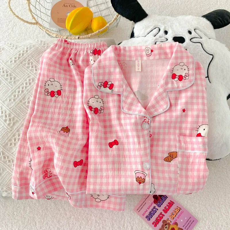 Cartoon HelloKitty Summer Women Pajamas Suit Kawaii High Quality Casual Girls Homewear Cute Short-Sleeved Shorts Nightclothes
Cartoon HelloKitty Summer Women Pajamas Suit Kawaii High Quality Casual Girls Homewear Cute Short-Sleeved Shorts Nightclothes