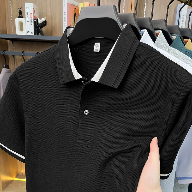 100% pure cotton men's summer solid color polo shirt striped high-end breathable short sleeved golf business casual T-shirt
100% pure cotton men's summer solid color polo shirt striped high-end breathable short sleeved golf business casual T-shirt