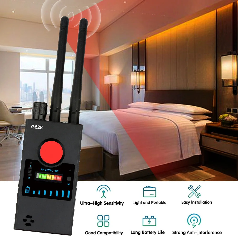 G528 Dual Antenna Anti Candid Camera Detector Wireless RF Signal Detects GPS Tracker GSM Mobile Wifi Pinhole Cam Spy Bug Scanner
G528 Dual Antenna Anti Candid Camera Detector Wireless RF Signal Detects GPS Tracker GSM Mobile Wifi Pinhole Cam Spy Bug Scanner