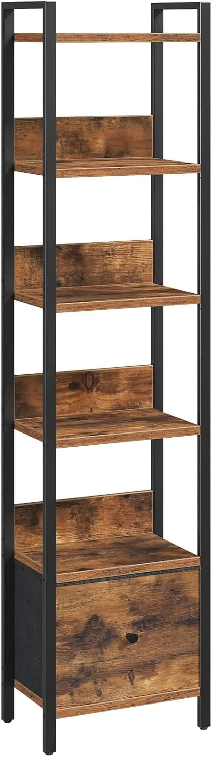 6-Tier Bookcase with Drawer, Small Space Storage Shelf for Living Room, Bedroom, Study, Kitchen in Rustic Brown and Black
6-Tier Bookcase with Drawer, Small Space Storage Shelf for Living Room, Bedroom, Study, Kitchen in Rustic Brown and Black
