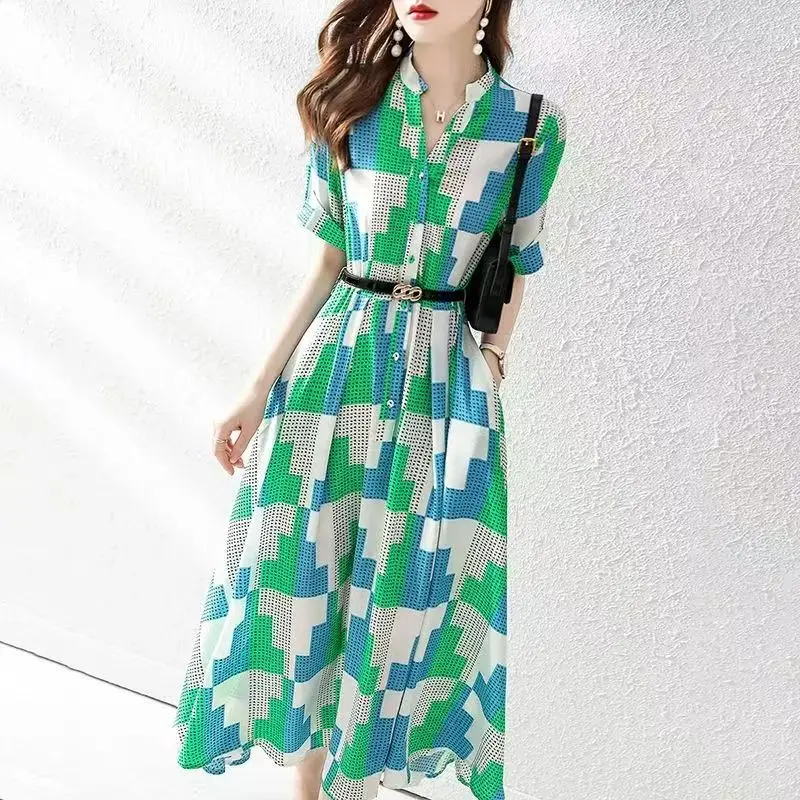 Fashion Plaid Shirt Dress Women's Spring Summer Loose Short Sleeve Chiffon Midi Long Dress Green Red
Fashion Plaid Shirt Dress Women's Spring Summer Loose Short Sleeve Chiffon Midi Long Dress Green Red