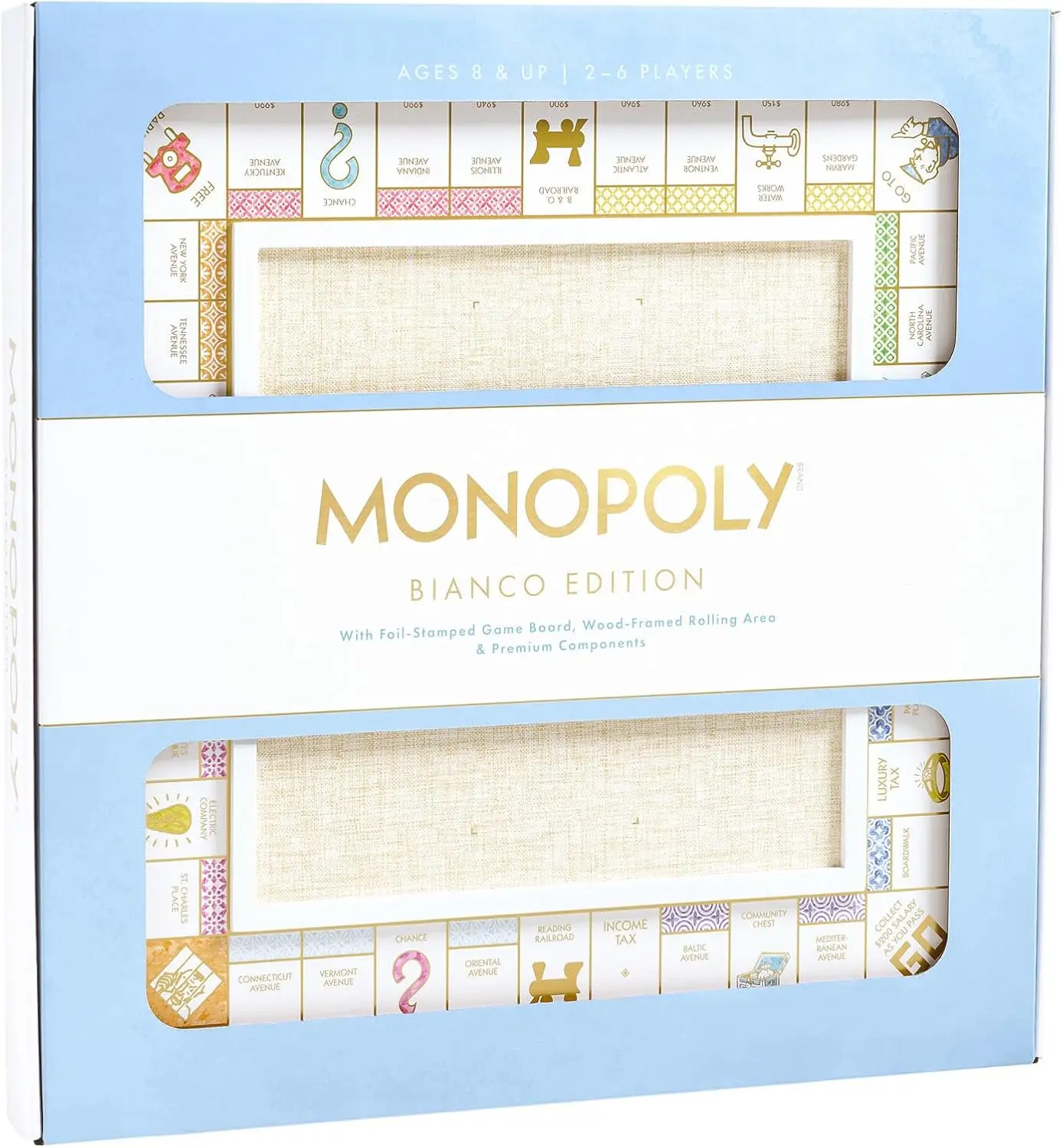 Deluxe White Wood Monopoly Board Game with Gold Tokens for 2-6 Players
Deluxe White Wood Monopoly Board Game with Gold Tokens for 2-6 Players