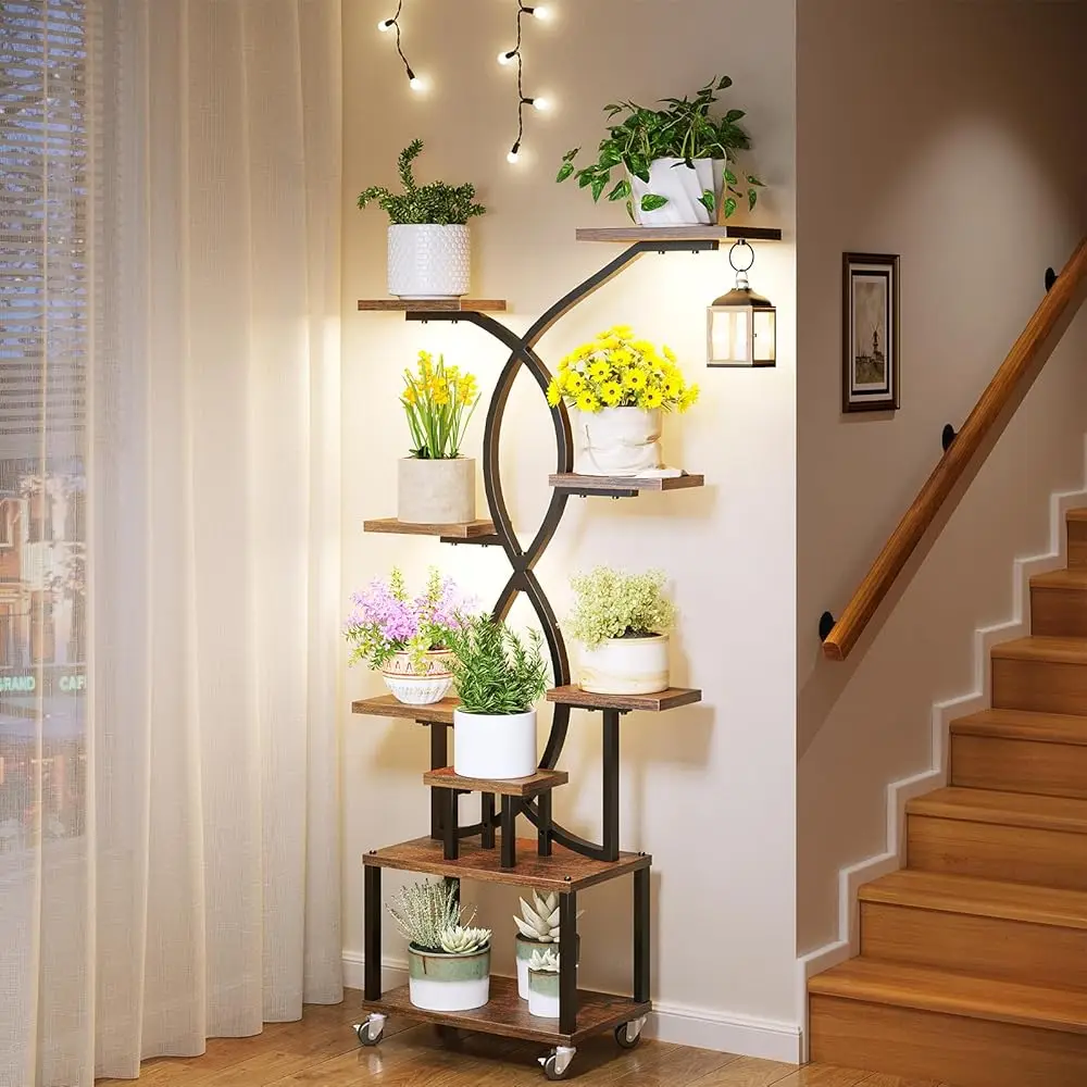 9 Tiered Plant Stand Indoor With Grow Light, Tall Plant Shelf With Removable Wheels For Multiple Plants , 62"" Metal Corner
9 Tiered Plant Stand Indoor With Grow Light, Tall Plant Shelf With Removable Wheels For Multiple Plants , 62"" Metal Corner