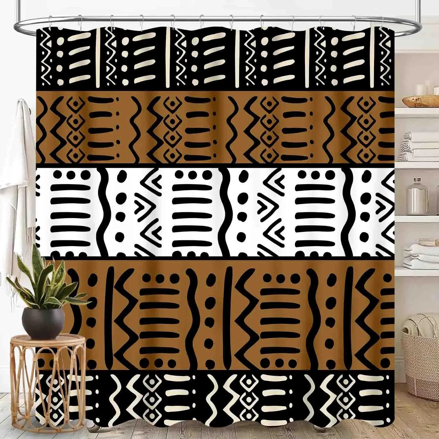 African Mudcloth Shower Curtain Modern Geometric Tribal Africa Ethnic Pattern Bohemian Brown Waterproof with Hooks Multiple Size
African Mudcloth Shower Curtain Modern Geometric Tribal Africa Ethnic Pattern Bohemian Brown Waterproof with Hooks Multiple Size