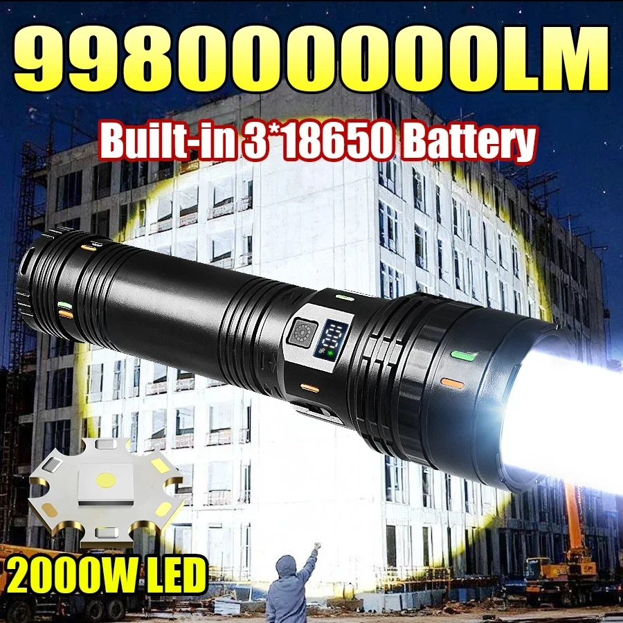 998000000LM Ultra Powerful LED Flashlight New 2000W Super Bright Torch Light Rechargeable Portable Lamp Outdoor Fishing Lantern
998000000LM Ultra Powerful LED Flashlight New 2000W Super Bright Torch Light Rechargeable Portable Lamp Outdoor Fishing Lantern