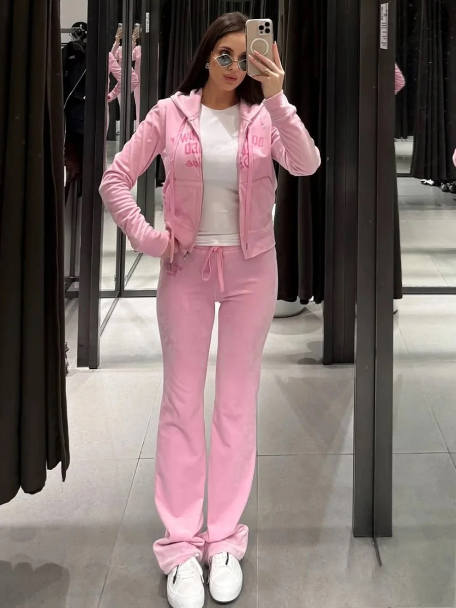 Pink Letter Print Velvet Pants Sets Spring Long Sleeve Zipper Hooded Jacket+Drawstring Trouser Sweet Fashion Slim 2 Piece Set
Pink Letter Print Velvet Pants Sets Spring Long Sleeve Zipper Hooded Jacket+Drawstring Trouser Sweet Fashion Slim 2 Piece Set