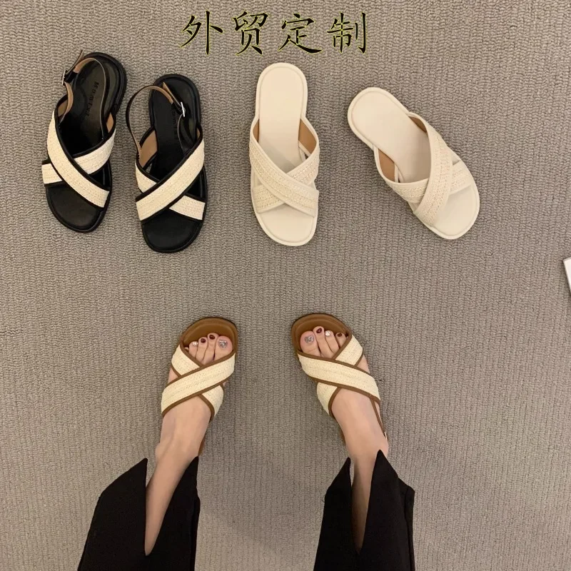 Women's Fashion Slippers Fashion Open Toe Sandals Super Soft Flat Bottom Beach Shoes Summer 2025New Retro Weaving Roman Sandals
Women's Fashion Slippers Fashion Open Toe Sandals Super Soft Flat Bottom Beach Shoes Summer 2025New Retro Weaving Roman Sandals