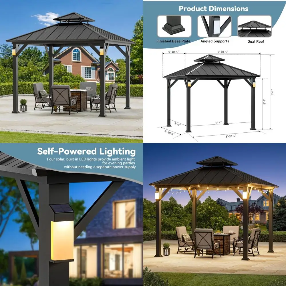 10' x 10' hardtop gazebo with led lights, galvanized steel roof and frame, outdoor metal gazebo for patio, backyard, garden, and
10' x 10' hardtop gazebo with led lights, galvanized steel roof and frame, outdoor metal gazebo for patio, backyard, garden, and
