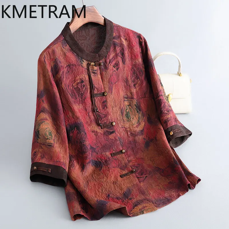 KMETRAM 100% Real Mulberry Silk Women Tops 2026 Summer Chinese-style Round-neck Half Sleeved Floral Top Woman Clothes Ropa Mujer
KMETRAM 100% Real Mulberry Silk Women Tops 2026 Summer Chinese-style Round-neck Half Sleeved Floral Top Woman Clothes Ropa Mujer
