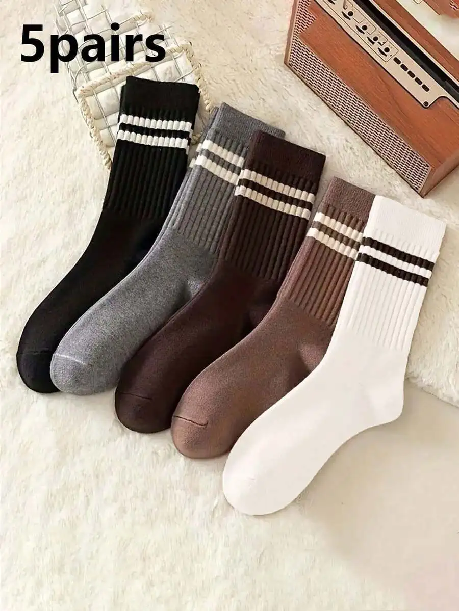 5 Pairs Mid-Calf Socks With Double Stripe Design Comfortable Casual Unisex All Season
5 Pairs Mid-Calf Socks With Double Stripe Design Comfortable Casual Unisex All Season