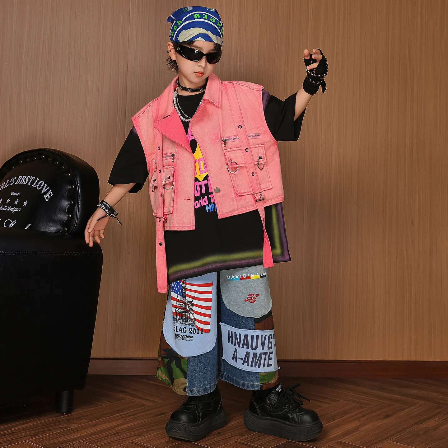 Kids Hiphop Stage Outfits Pink Cargo Denim ves Tee Patchwork Jean Boys Girls Street Dance Performance Costumes Jazz Clothing
Kids Hiphop Stage Outfits Pink Cargo Denim ves Tee Patchwork Jean Boys Girls Street Dance Performance Costumes Jazz Clothing