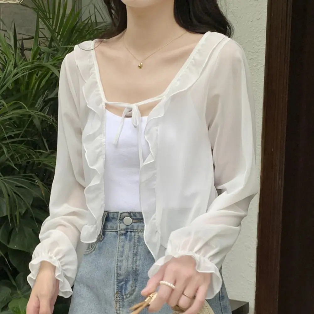Sun Protection Cape Long Sleeves Ruffle Female Wraps Wrapped Sunscreen Shawl Korean Style Shawl Short Top Coat Lace Cardigan
Sun Protection Cape Long Sleeves Ruffle Female Wraps Wrapped Sunscreen Shawl Korean Style Shawl Short Top Coat Lace Cardigan
