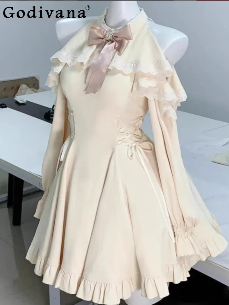 Sweet Off-the-shoulder Ruffles High Waist A-line Versatile Age-reducing Dress Japanese Girl Apricot Long Sleeve Lace-up Dresses
Sweet Off-the-shoulder Ruffles High Waist A-line Versatile Age-reducing Dress Japanese Girl Apricot Long Sleeve Lace-up Dresses