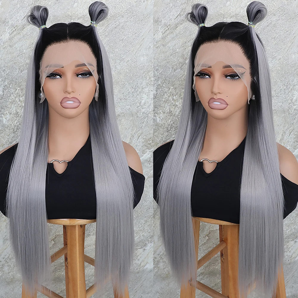 Dark Roots Gray Color Lace Front Wig 13x4 Free Part Long Straight Hair Synthetic Wigs Ombre Grey Pre Plucked Hairline Heat Safe
Dark Roots Gray Color Lace Front Wig 13x4 Free Part Long Straight Hair Synthetic Wigs Ombre Grey Pre Plucked Hairline Heat Safe