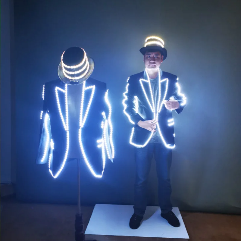Futuristic Circus Suit Hat Dancer Wear Robot Show Suit Carnival LED Clothes Men Nightclub Stage Performance Costume
Futuristic Circus Suit Hat Dancer Wear Robot Show Suit Carnival LED Clothes Men Nightclub Stage Performance Costume