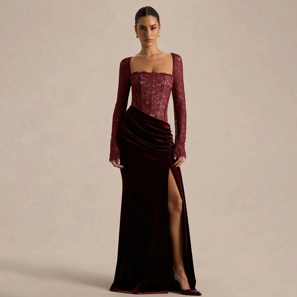 FL Spring Women's High Slit Evening Dress Long Skirt Sexy And Elegant Long-Sleeved Spliced Lace Pure And Seductive Dress 2026
FL Spring Women's High Slit Evening Dress Long Skirt Sexy And Elegant Long-Sleeved Spliced Lace Pure And Seductive Dress 2026