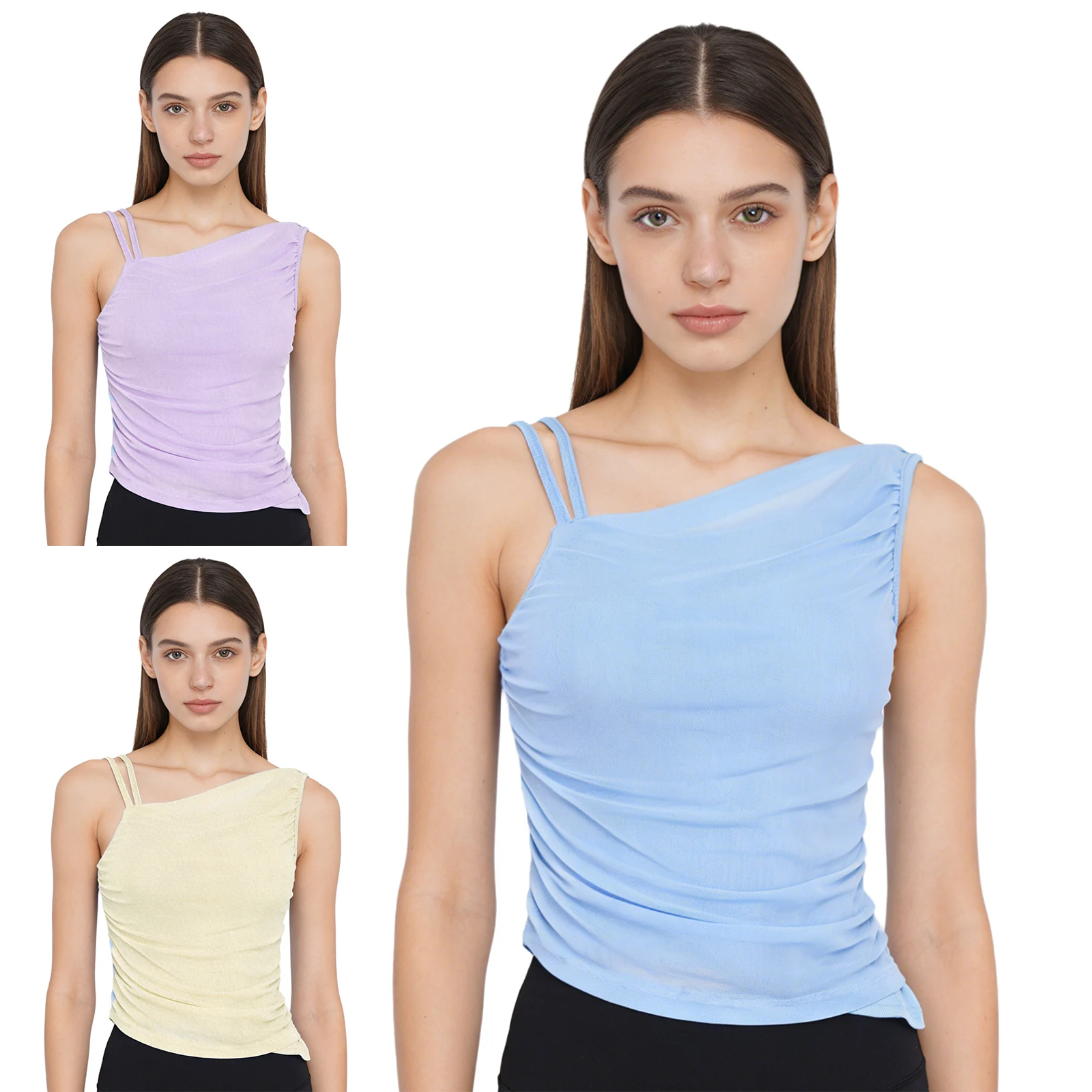 Women's Yoga Vest Asymmetrical Shoulder Ruched Mesh Front Backless Crop Top with Removable Chest Pads for Pilates Sports Workout
Women's Yoga Vest Asymmetrical Shoulder Ruched Mesh Front Backless Crop Top with Removable Chest Pads for Pilates Sports Workout