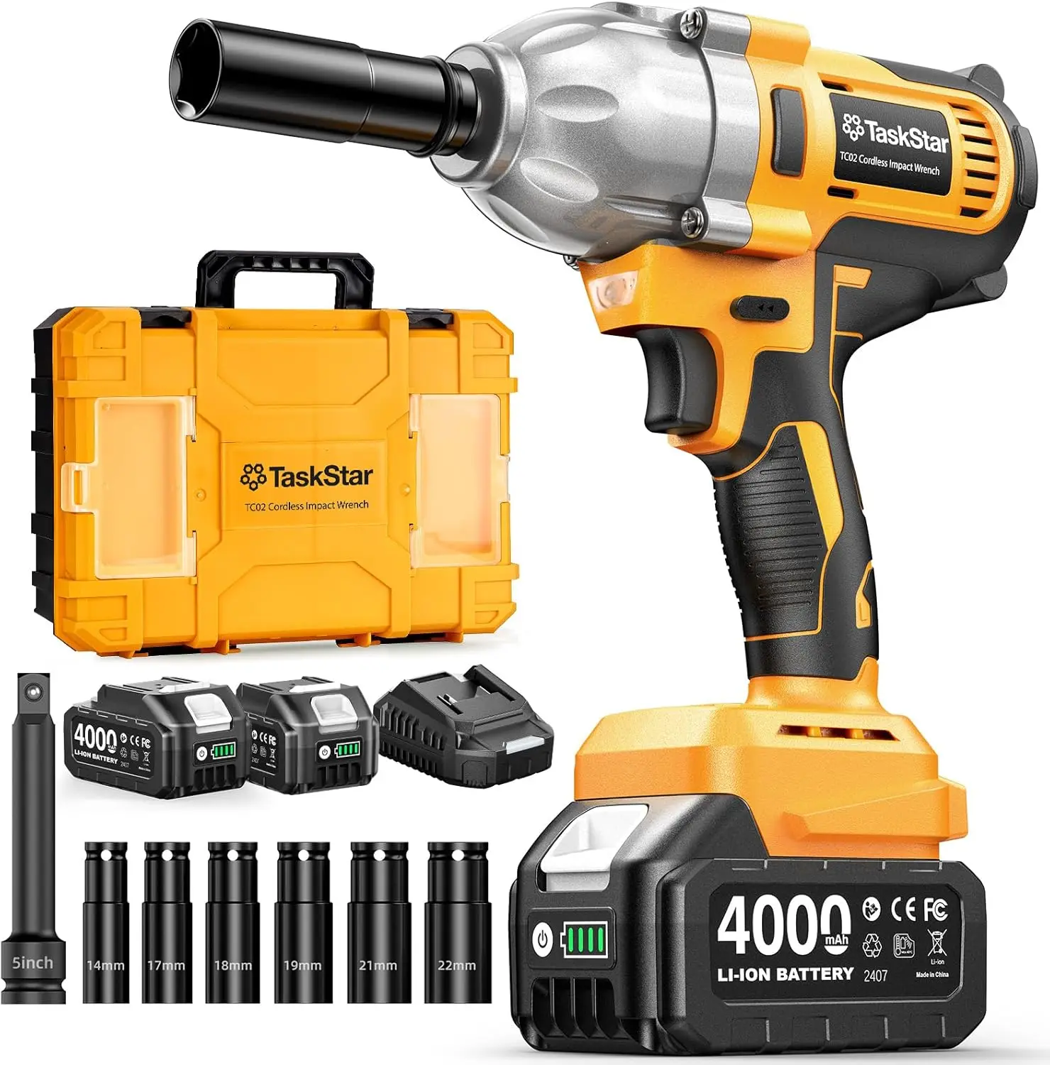 1/2" Cordless Impact Wrench, 1400N·m Brushless High Torque, 2x4.0Ah Batteries, 6 Sockets, 3 Speeds for Car/Truck
1/2" Cordless Impact Wrench, 1400N·m Brushless High Torque, 2x4.0Ah Batteries, 6 Sockets, 3 Speeds for Car/Truck