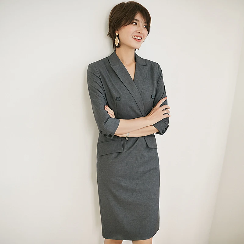 Chic Workwear Suit Dress Women's Mid-Length Seven-Sleeve High-Waisted Professional Career Outfit Spring Autumn New Korean Style
Chic Workwear Suit Dress Women's Mid-Length Seven-Sleeve High-Waisted Professional Career Outfit Spring Autumn New Korean Style