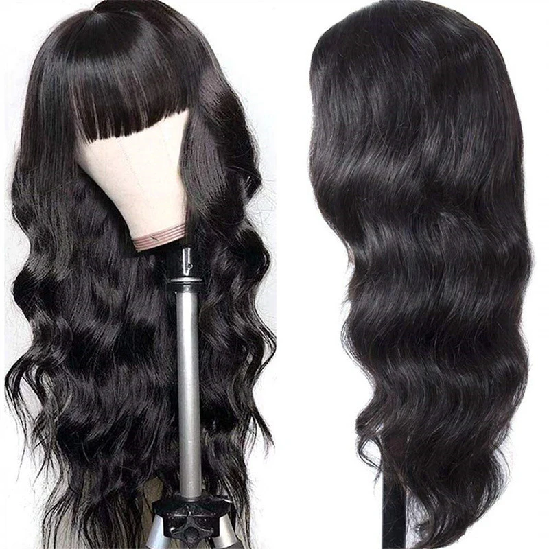 European American style straight and large waves, full head wigs with air bangs made of high-temperature fib
European American style straight and large waves, full head wigs with air bangs made of high-temperature fib