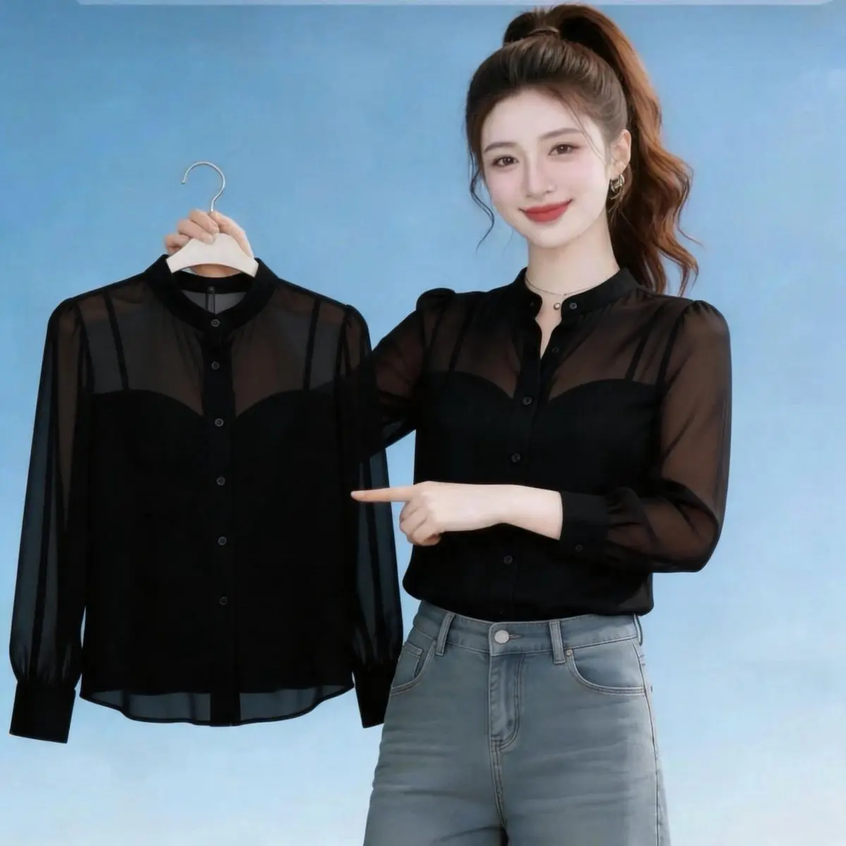 Black Mesh Thin Long Sleeve Shirt Women's Summer New Style High Sensation Personality Base Sun Protection Top Sexy Style Slim...
Black Mesh Thin Long Sleeve Shirt Women's Summer New Style High Sensation Personality Base Sun Protection Top Sexy Style Slim...