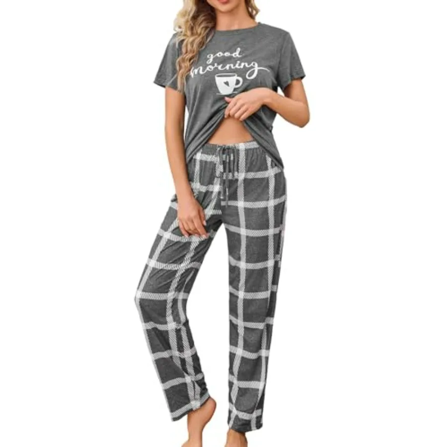 Womens Pajama Sets Short Sleeve Pjs Tops with Long Pants Sleepwear Lounge Set with Pocket
Womens Pajama Sets Short Sleeve Pjs Tops with Long Pants Sleepwear Lounge Set with Pocket
