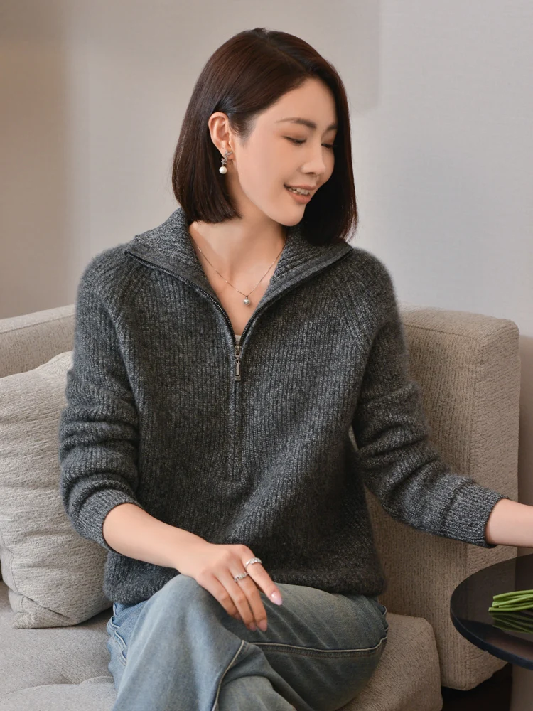 Women 100% Merino Wool Half Zipper Sweater Turtleneck Thickening Pullover Casual Knitting Top Autumn Winter Loose Soft Clothing
Women 100% Merino Wool Half Zipper Sweater Turtleneck Thickening Pullover Casual Knitting Top Autumn Winter Loose Soft Clothing