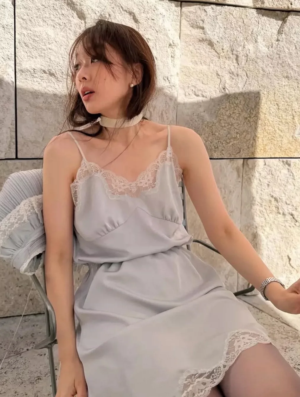 MOSA Fleta Lace Trim Halter Dress Korean Style Women's Waist Cinched Dress Polyester Fiber Loose Fit Mid-Length
MOSA Fleta Lace Trim Halter Dress Korean Style Women's Waist Cinched Dress Polyester Fiber Loose Fit Mid-Length