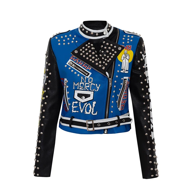 Blue Motorcycle Jacket Color Bump Women's Motorcycle Leather Jacket PU Material Punk Jacket Rivet Decoration Biker Clothes Rock
Blue Motorcycle Jacket Color Bump Women's Motorcycle Leather Jacket PU Material Punk Jacket Rivet Decoration Biker Clothes Rock