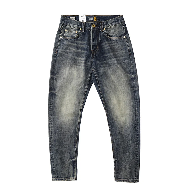 Men's Slim Straight Raw Hem Selvedge Jeans Washed and Distressed Heavyweight 14oz 100% Cotton American Retro Casual Denim Pants
Men's Slim Straight Raw Hem Selvedge Jeans Washed and Distressed Heavyweight 14oz 100% Cotton American Retro Casual Denim Pants